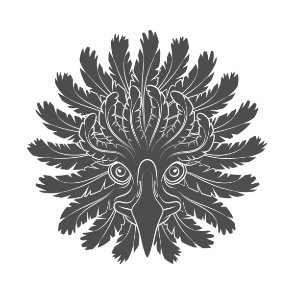 Illustration Abstraite Noir Blanc Avec Tête Aigle Plumes Objet Vectoriel — Image vectorielle