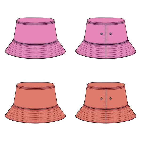 Set Illustrazioni Colori Con Cappello Panama Rosa Arancione Oggetti Vettoriali — Vettoriale Stock