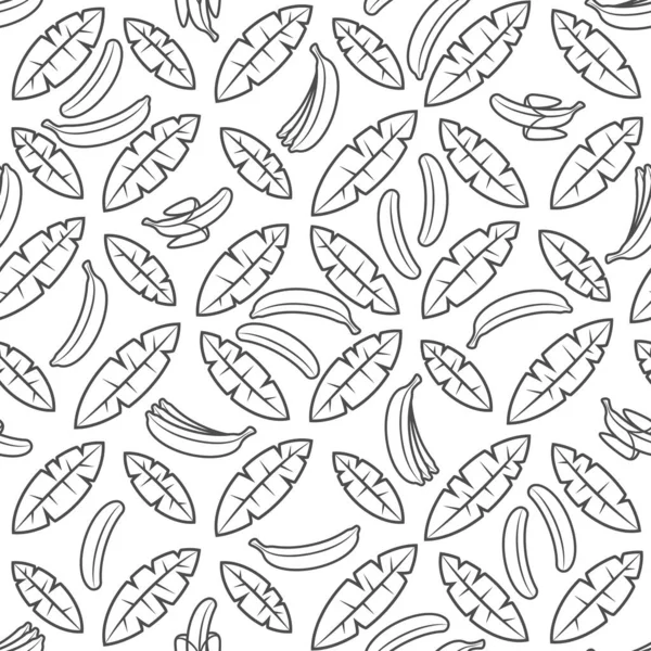 Nahtloses Muster Mit Schwarzen Und Weißen Palmblättern Und Bananen Tropischer — Stockvektor