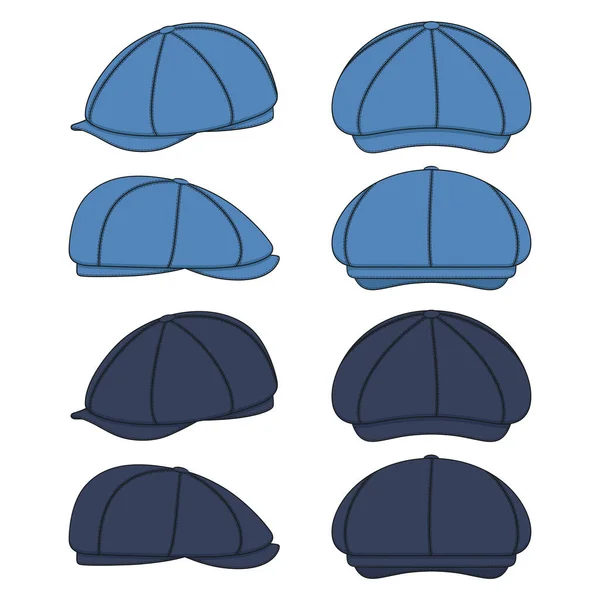 Set Color Illustrations Peaked Cap Forage Cap Kepi Isolated Vector — Stock Vector