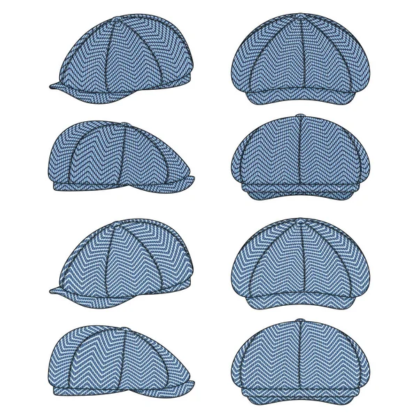 Set Van Kleurenillustraties Met Vilt Piekdop Voederkap Kepi Geïsoleerde Vectorobjecten — Stockvector