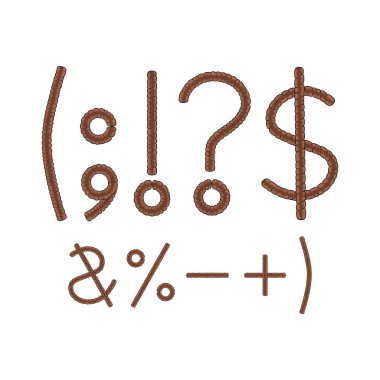 Rasta desenli yazı tipi, işaretler, semboller. Beyaz arkaplandaki izole vektör nesneleri.