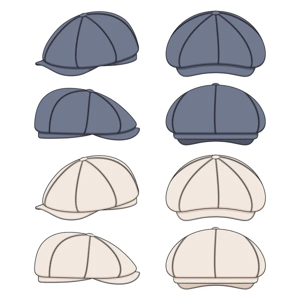 Set Color Illustrations Peaked Cap Forage Cap Kepi Isolated Vector — Stock Vector
