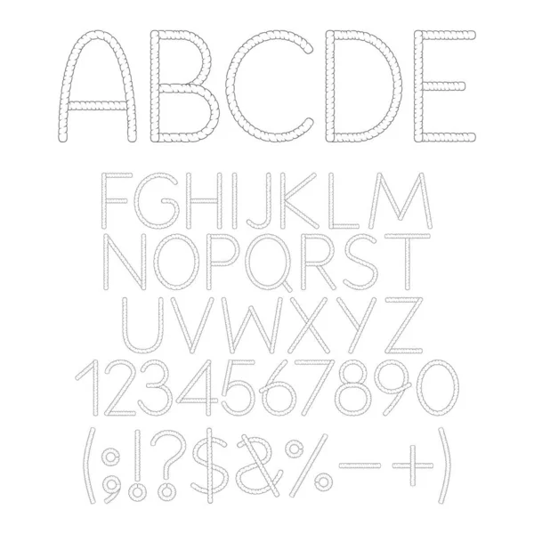Font Alphabet Letter Number Sign Dreadlocks Isolated Black White Objects — Stock Vector