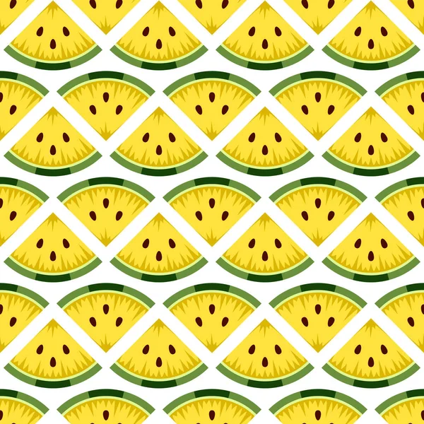 Nahtloses Muster Mit Geschnittener Gelber Wassermelone Vektor Bunten Hintergrund — Stockvektor