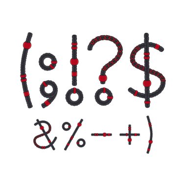 Rasta desenli yazı tipi, işaretler, semboller. Beyaz arkaplandaki izole vektör nesneleri.