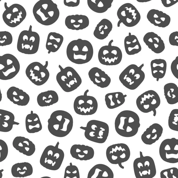 Black White Seamless Pattern Carved Halloween Pumpkins Vector Background White — Stockvektor