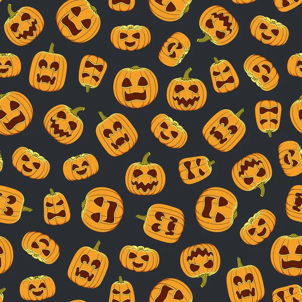 Seamless Pattern Carved Halloween Pumpkins Colored Vector Background — Stockvektor
