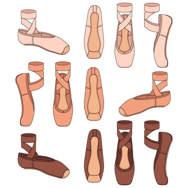 Σύνολο Έγχρωμων Εικονογραφήσεων Pointe Παπούτσια Παπούτσια Μπαλέτου Μεμονωμένα Διανυσματικά Αντικείμενα — Διανυσματικό Αρχείο