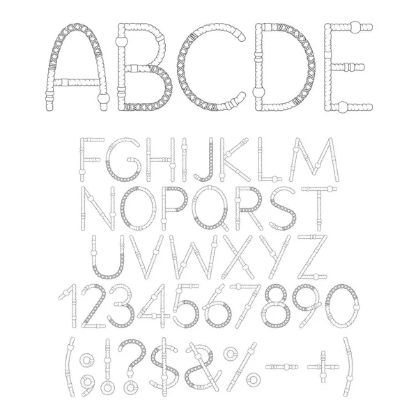 Font Alphabet Letter Number Sign Dreadlocks Isolated Black White Objects — Stockový vektor