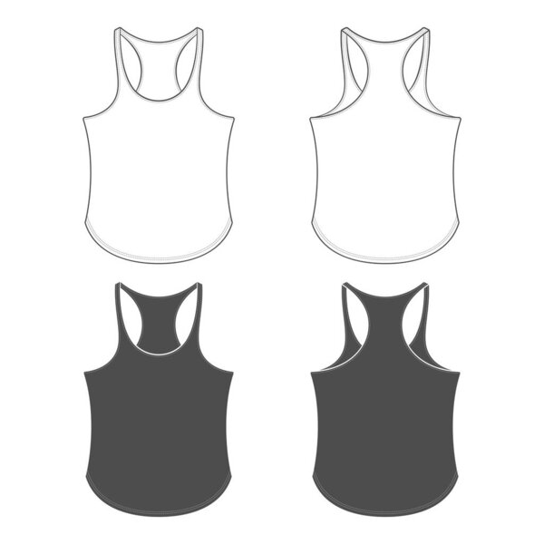 Set of black and white illustrations with sports jersey, shirt for fitness. Isolated vector objects on a white background.