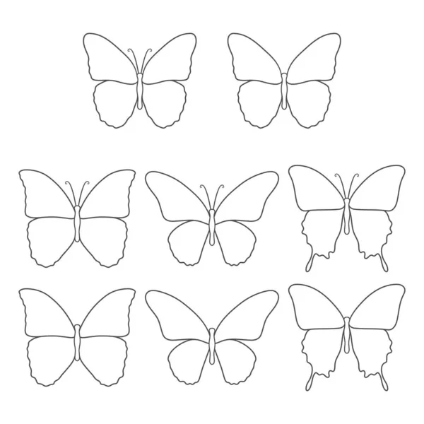 Fekete Fehér Illusztrációk Egy Pillangóval Elszigetelt Vektor Objektumok Fehér Alapon — Stock Vector
