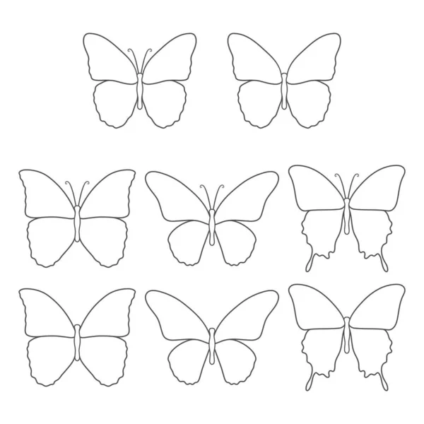 Ensemble Illustrations Noir Blanc Avec Papillon Objets Vectoriels Isolés Sur Illustration De Stock