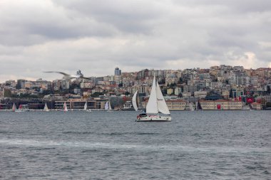 İstanbul, Türkiye, 29 Ekim 2021: Başkanlık uluslararası yat yarışının ikinci aşaması İstanbul Boğazı 'nda tamamlandı.