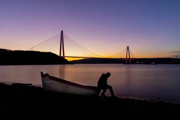 Yavuz Sultan Selim Bridge Nachts Blootstelling Stanbul Turkije — Stockfoto