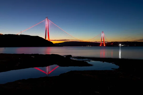 Yavuz Sultan Selim Bridge Night Exposure Stanbul Turkey — Stock Photo, Image