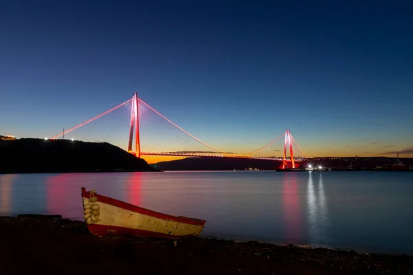 Yavuz Sultan Selim Bridge Nachts Blootstelling Stanbul Turkije — Stockfoto
