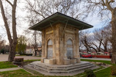 Edirne, Turkey - December 22, 2021 : Haci Adil Bey Fountain view in Edirne City of Turkey