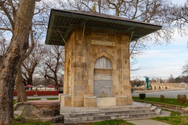 Edirne, Turkey - December 22, 2021 : Haci Adil Bey Fountain view in Edirne City of Turkey