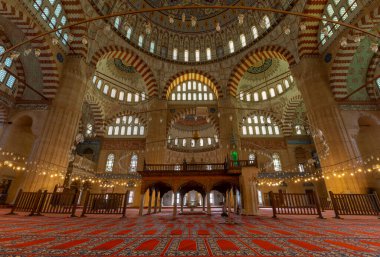 EDIRNE - TURKEY - DECEMBER 24, 2021 : Interior of the Selimiye Mosque. The UNESCO World Heritage Site Of The Selimiye Mosque, Built By Mimar Sinan In 1575