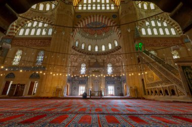 EDIRNE - TURKEY - DECEMBER 24, 2021 : Interior of the Selimiye Mosque. The UNESCO World Heritage Site Of The Selimiye Mosque, Built By Mimar Sinan In 1575