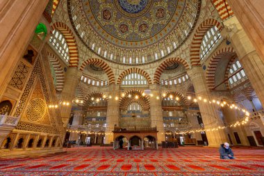 EDIRNE - TURKEY - DECEMBER 24, 2021 : Interior of the Selimiye Mosque. The UNESCO World Heritage Site Of The Selimiye Mosque, Built By Mimar Sinan In 1575