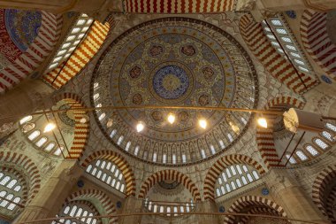 EDIRNE - TURKEY - DECEMBER 24, 2021 : Interior of the Selimiye Mosque. The UNESCO World Heritage Site Of The Selimiye Mosque, Built By Mimar Sinan In 1575