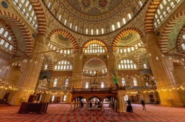 EDIRNE - TURKEY - DECEMBER 24, 2021 : Interior of the Selimiye Mosque. The UNESCO World Heritage Site Of The Selimiye Mosque, Built By Mimar Sinan In 1575