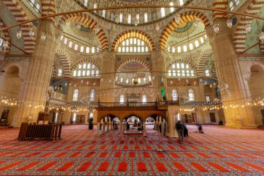 EDIRNE - TURKEY - DECEMBER 24, 2021 : Interior of the Selimiye Mosque. The UNESCO World Heritage Site Of The Selimiye Mosque, Built By Mimar Sinan In 1575