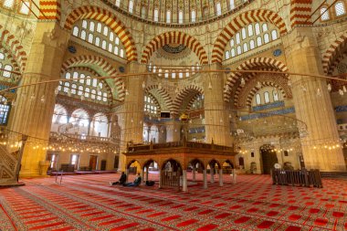 EDIRNE - TURKEY - DECEMBER 24, 2021 : Interior of the Selimiye Mosque. The UNESCO World Heritage Site Of The Selimiye Mosque, Built By Mimar Sinan In 1575