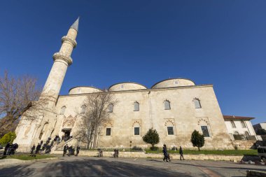 Edirne, Turkey, December 22, 2021 : Old Mosque exterior view in Edirne City of Turkey. Edirne was capital of Ottoman