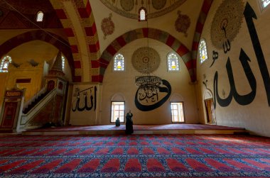 Edirne, Turkey - December 24, 2021 : 15th century Old Mosque (Eski Camii), beautiful early Ottoman architecture