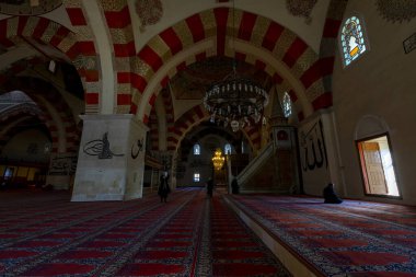 Edirne, Turkey - December 24, 2021 : 15th century Old Mosque (Eski Camii), beautiful early Ottoman architecture