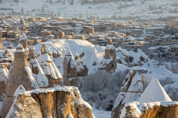 Pigeon Valley Cave Town Goreme Winter Time Cappadocia Turkey Open — Stock Photo, Image