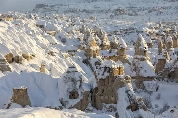 Taubental Und Höhlenstadt Goreme Winter Kappadokien Türkei Freilichtmuseum Goreme Nationalpark — Stockfoto
