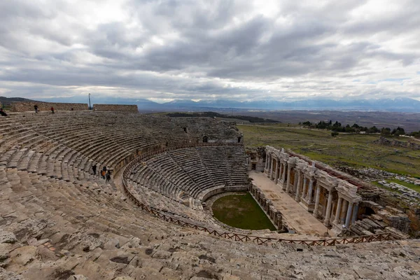Amfiteátr Starobylém Městě Hierapolis Dramatický Západ Slunce Památník Kulturního Dědictví — Stock fotografie