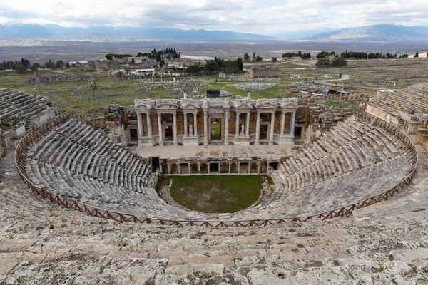 Amfitheater Oude Stad Van Hierapolis Dramatische Zonsondergang Hemel Unesco Cultureel — Stockfoto