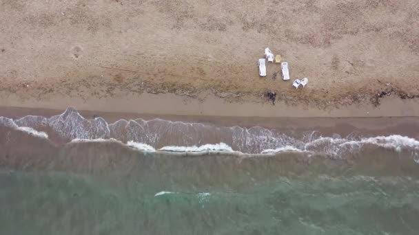Waves Empty Sunbeds Beach — Video