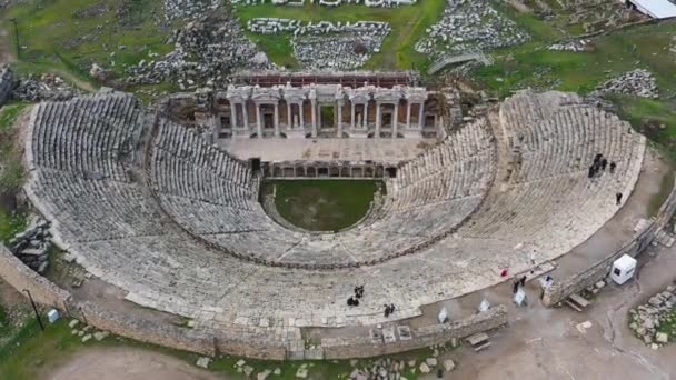 Αμφιθέατρο Στην Αρχαία Πόλη Της Ιεράπολης Δραματικός Ουρανός Ηλιοβασίλεμα Μνημείο — Αρχείο Βίντεο