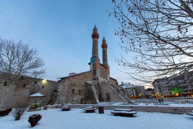 Sivas, Turkey, January 24, 2022: Double Minarets in Sivas, Turkey