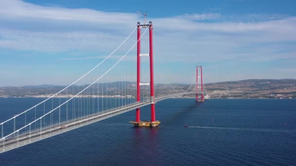 New Bridge Connecting Two Continents 1915 Canakkale Bridge Dardanelles Bridge — Vídeo de Stock
