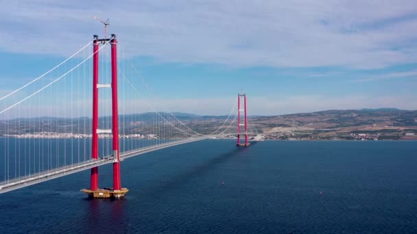 Neue Brücke Die Zwei Kontinente Verbindet 1915 Canakkale Brücke Dardanellen — Stockvideo