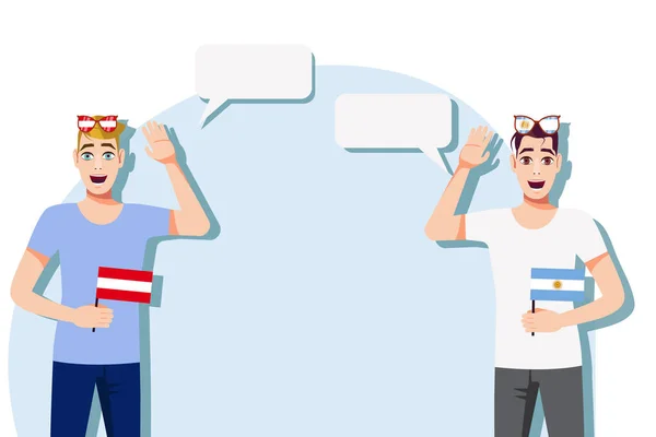 Mannen Met Oostenrijkse Argentijnse Vlaggen Achtergrond Voor Tekst Communicatie Tussen — Stockvector