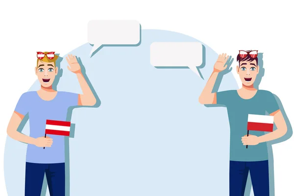 Män Med Österrikisk Och Polsk Flagg Bakgrund För Text Kommunikation — Stock vektor