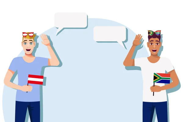 Männer Mit Österreichischen Und Südafrikanischen Fahnen Hintergrund Für Den Text — Stockvektor