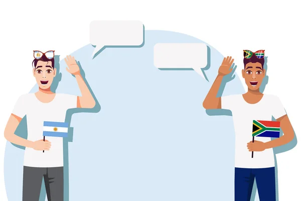 Männer Mit Argentinischen Und Südafrikanischen Fahnen Hintergrund Des Textes Kommunikation — Stockvektor