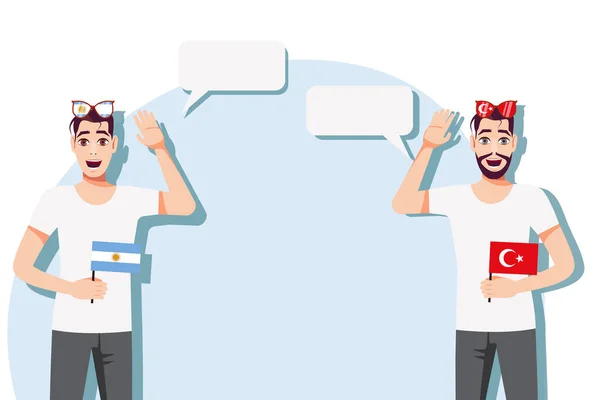 Muži Argentinskou Tureckou Vlajkou Pozadí Textu Komunikace Mezi Rodilými Mluvčími — Stockový vektor