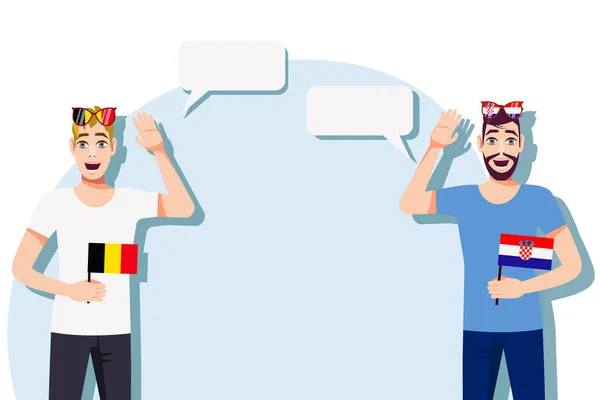 Muži Belgickou Chorvatskou Vlajkou Pozadí Textu Komunikace Mezi Rodilými Mluvčími — Stockový vektor