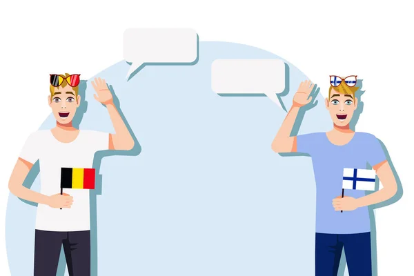 ベルギー語とフィンランド語を話す人々のベクトル図 ベルギーとフィンランドの翻訳 対話のイラスト ベルギーとフィンランドの国際交流 — ストックベクタ