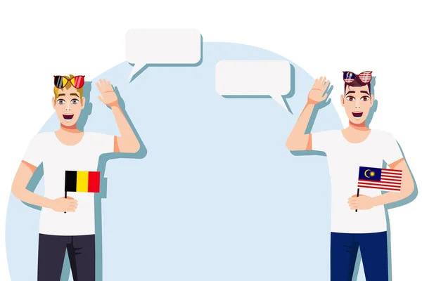 Muži Belgickou Malajskou Vlajkou Pozadí Textu Koncept Sportovních Politických Vzdělávacích — Stockový vektor